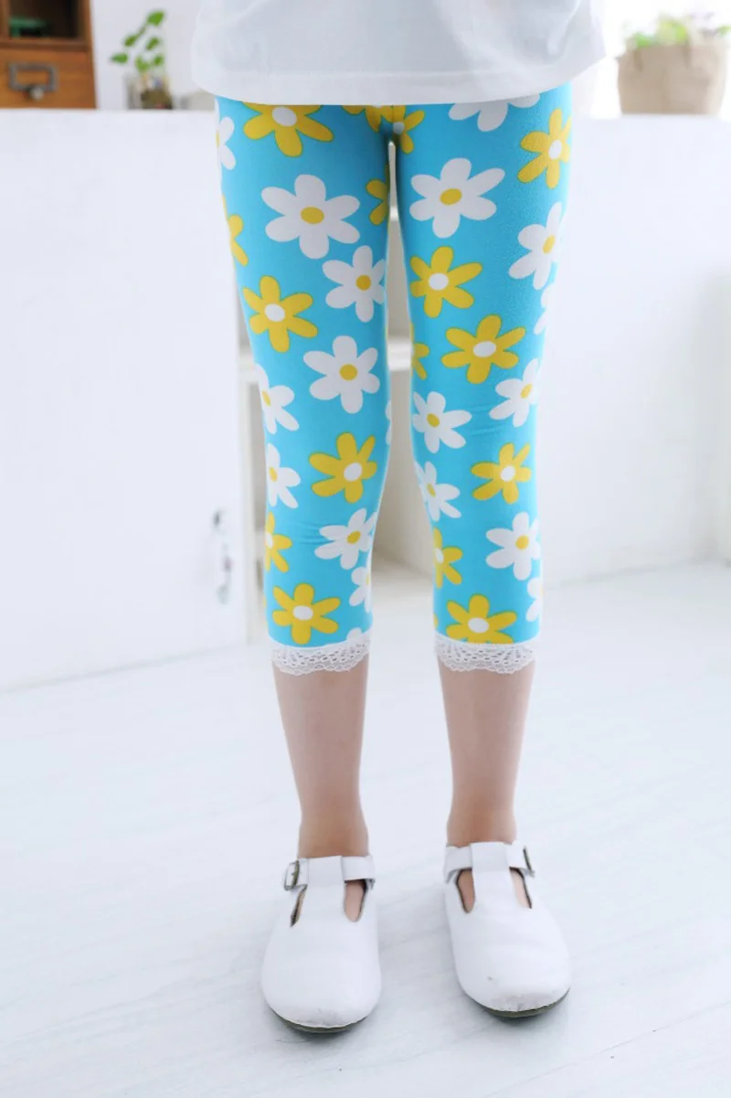 Sales promotion Leggings Summer Children Cropped Trousers Milk Girls Legging Flower Style Pants,wholesales 1pcs