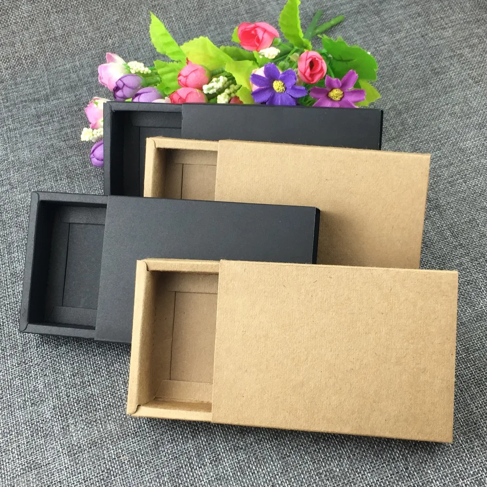 

200PCS Brown Kraft Drawer Boxes Paper Gift box Retail Crafts Drawer Box Blank Packaging Cardboard Boxes For match/lighte/Crafts