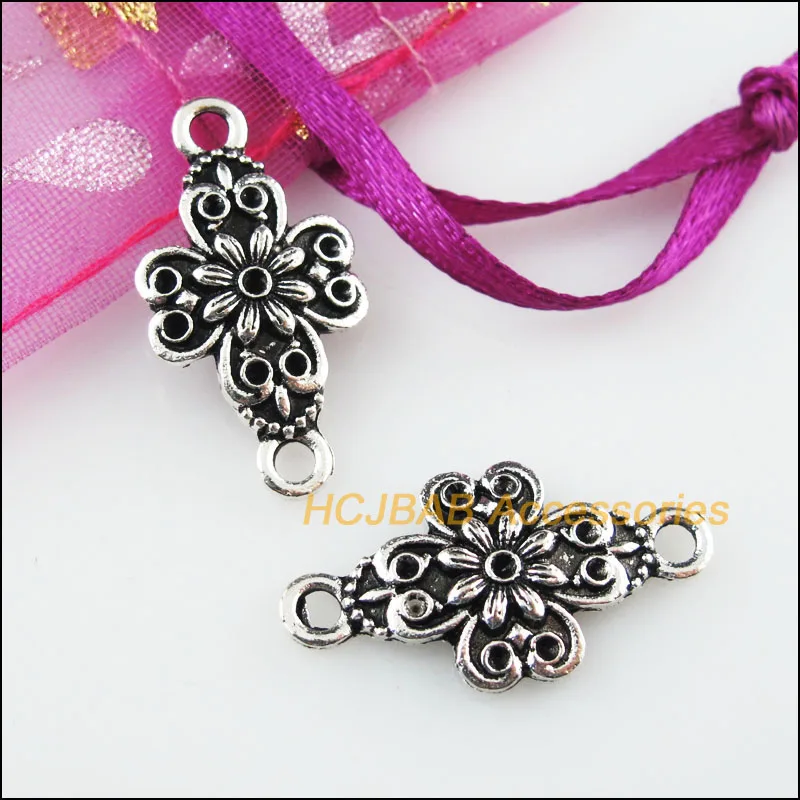 15Pcs Tibetan Silver Color Flowers Charms Pendants Connectors 13.5x25.5mm