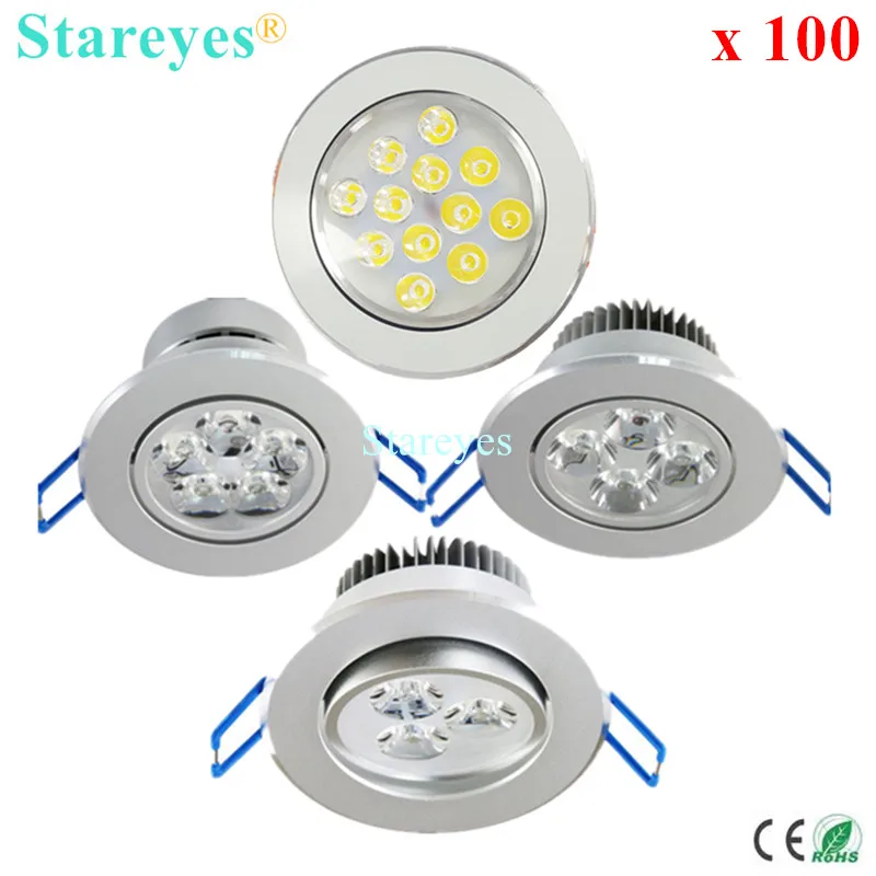 

100 pcs 12W 9W 7W 5W 4W 3W AC85-265V Dimmable High Power LED Downlight Light Bulb Ceiling Light Bulb Ceiling lamp lighting