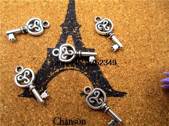 30pcs-- Key charms, AntiqueTibetan silver Lovely Filigree Flower key Charm Pendant 10x22mm