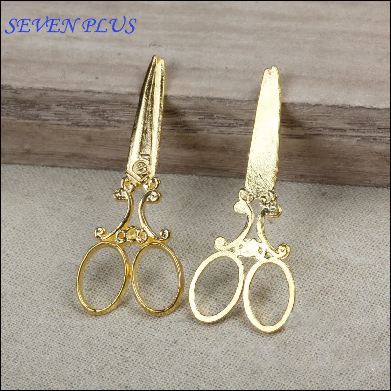 High Quality 10 Pieces/Lot 25mm*60mm Diy Jewelry Making Charm Gold Color Scissor Charms