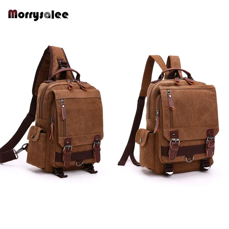 

New Canvas Bag Men Bag Retro Shoulder Solid Color Zipper Single Root, Double Root Vertical Section Square Menus Diagonal Package