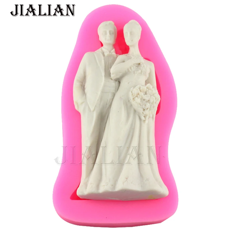 Cake fondant silicone soap mold 3D Couple Bride The Bridegroom Wedding Cake Top for Wedding cake decorating tools T0598