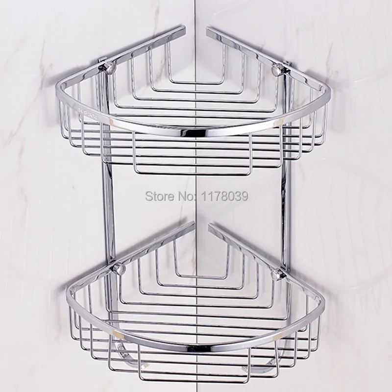 

wall mounted dual tier shelves,corner shelving for bathrooms,Stainless steel bathroom shelf basket,J16490