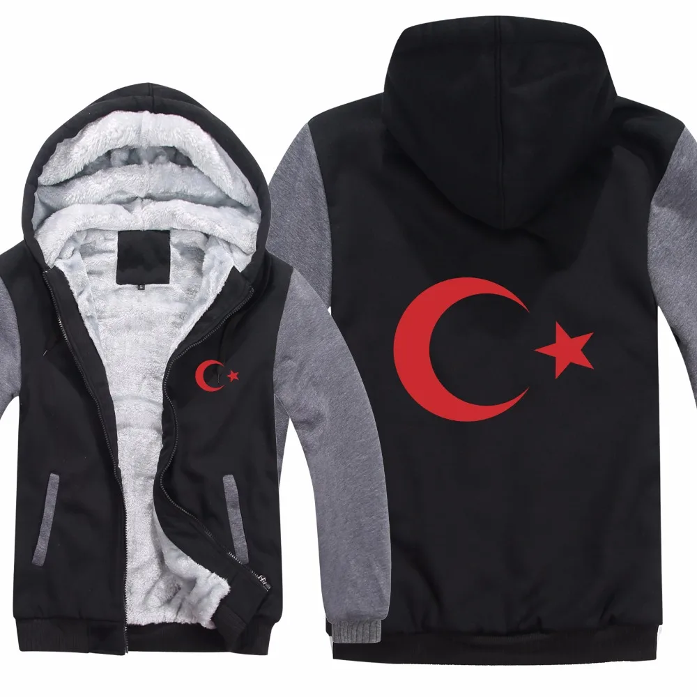 New Winter Turkish flags Hoodies Jacket Men Casual Thick Fleece Country Flag Turkey Sweatshirts Pullover Man Coat