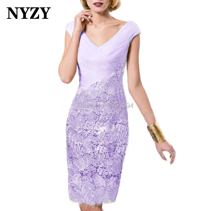 NYZY M172F Lilac Wedding Party Dress Chiffon Cape Bolero Outfits Elegant Short 2 Piece Mother of the Bride Groom Dresses 2019