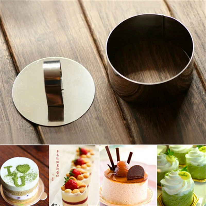 Aomily DIY Fondant Mousse Cake Mold Stainless Steel Decorating Tools Round Silver Ring Slicer Cutter Hand Push Baking Cooking