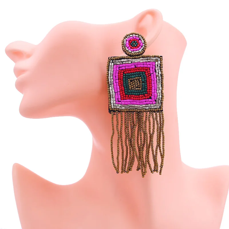 Statement Earring Tassel Earrings For Women Design Handmade Fringed Bohemian Jewelry Gifts Wedding Glass Bead Drop Earring Party