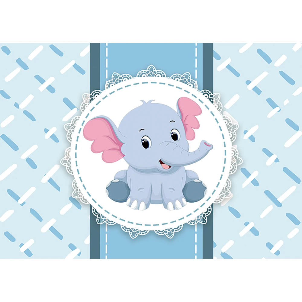 Allenjoy background for the photo photocall light blue elephant baby shower dotted line lace frame memento photography backdrops