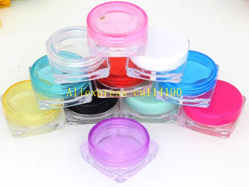 

500pcs/lot 2g 2ml Square Cosmetic Empty Jar Pot Makeup Face Cream Container Bottle Nail Art Powder Storage Box