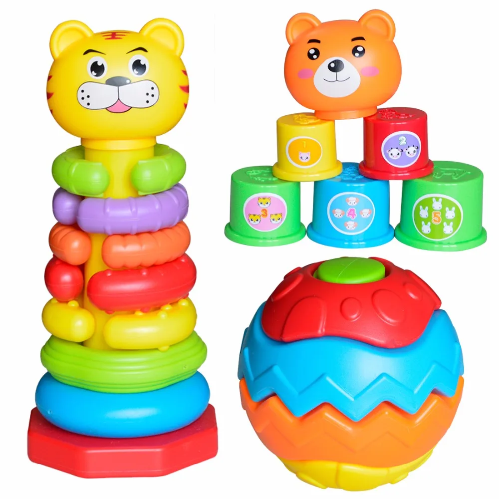 Montessori Baby Vroege Onderwijs Speelgoed Regenboog Gestapelde Cup Honderd Verandert Fitness Bal Nestelen Stack Regenboog Ring Toren Baby Cadeau