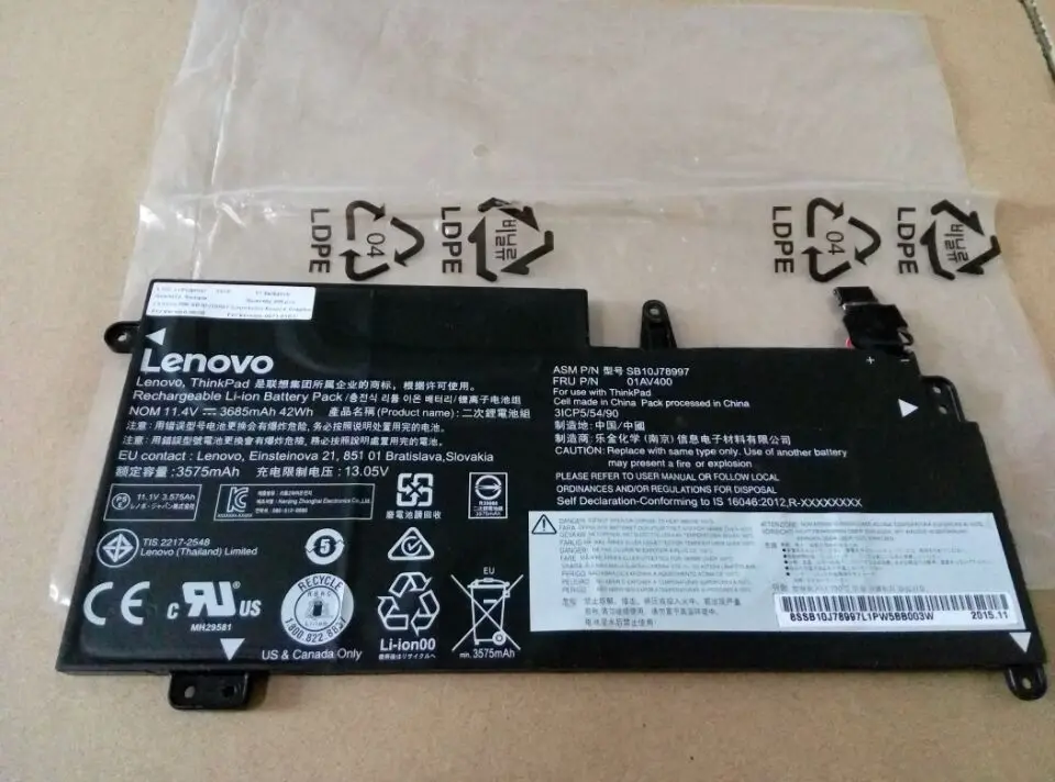 New genuine Battery for LENOVO Thinkpad S2 13 Chromebook 01AV400 01AV401 01AV402 SB10J78997 SB10J78998 SB10J78999 11.25V 42WH