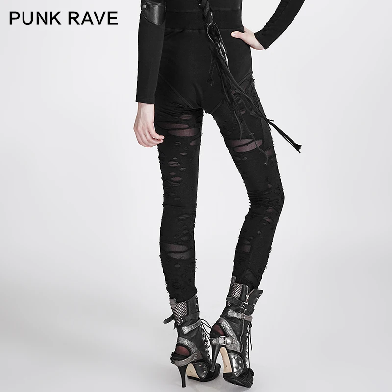 Punk Rave womens Gothic Stretchy Skinny Black Leggings ripped Steampunk S-XXL K099