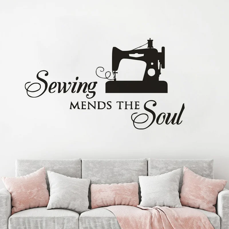 Sewing Mends The Soul Wall Seamstress Appointment Wall Sticker Sewing Shop Decoration Removable Vinyl Stitching Wall Window H377