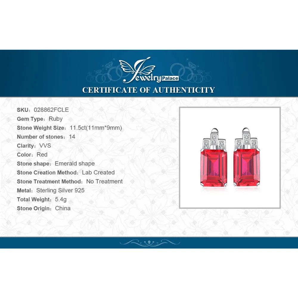 JewelryPalace Luxury 11.5ct Created Red Ruby 925 Sterling Silver Hoop Earrings dla kobiety Zaręczynowy Biżuteria Moda Prezent — zdjęcie 7