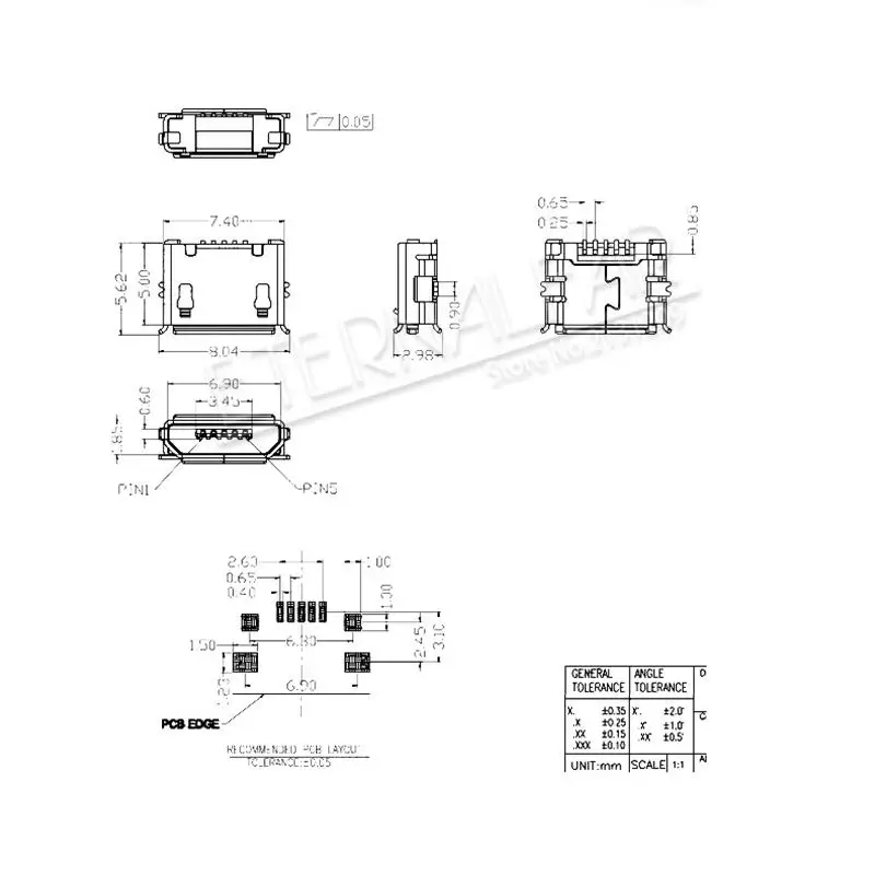 USB2.0 Type A Female Micro SMT 5 foot patch with positioning post MK5P MINI Straight Vertical Connector Needle Welding Wire DIY