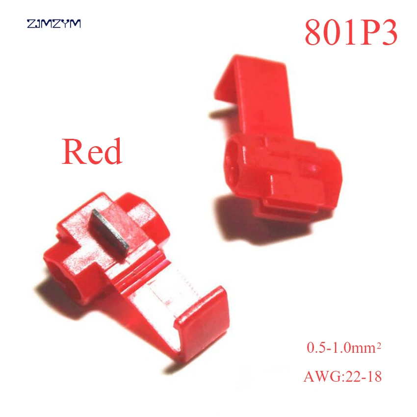 10pcs/lot 801P3 Red or 802P3 Blue Quick Splice Crimp Terminal G12 22-18AWG 18-14AWG Hard Soft 0.5-1.0 Wire Connector