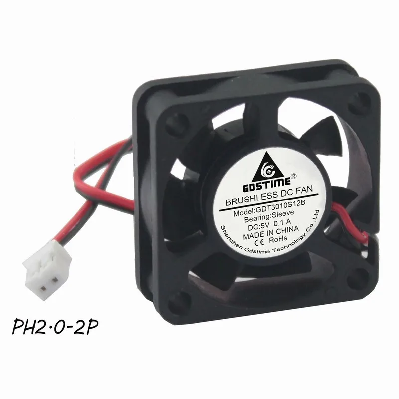 Gdstime 50 Pcs 30mm x 10mm 5V PC Chipset Cooling Fan 30x30x10mm DC Brushless Motor Small Cooler 2.0 2Pin 3010 3cm 7 Blades