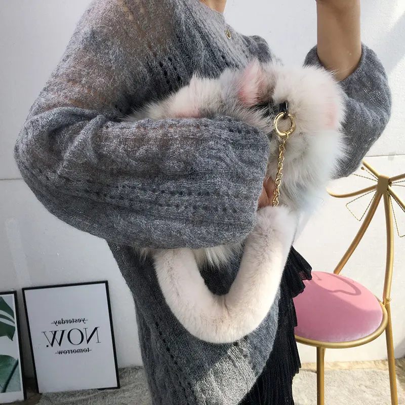 55cm Replacement Bag Strap Genuine Real Rabbit Fur Handbag Should Handle For Women Purse Belts Charm Winter Accessories R33