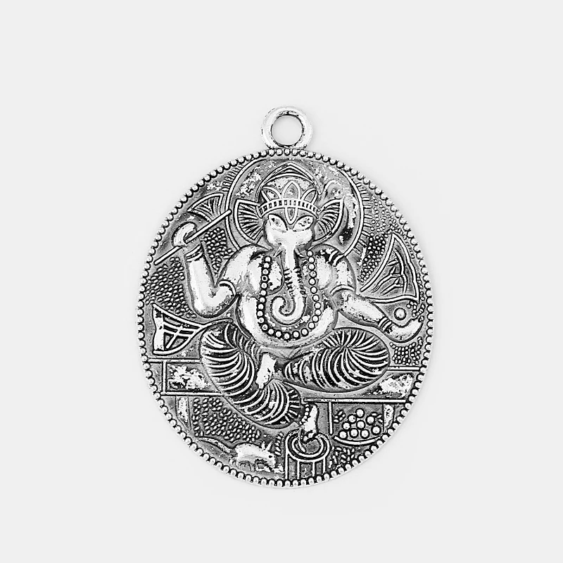 4PCS Tibetan Silver Round Charms Ganesha India Ganapati Pendant For DIY Ethnic Necklace Earring Jewelry Making Findings