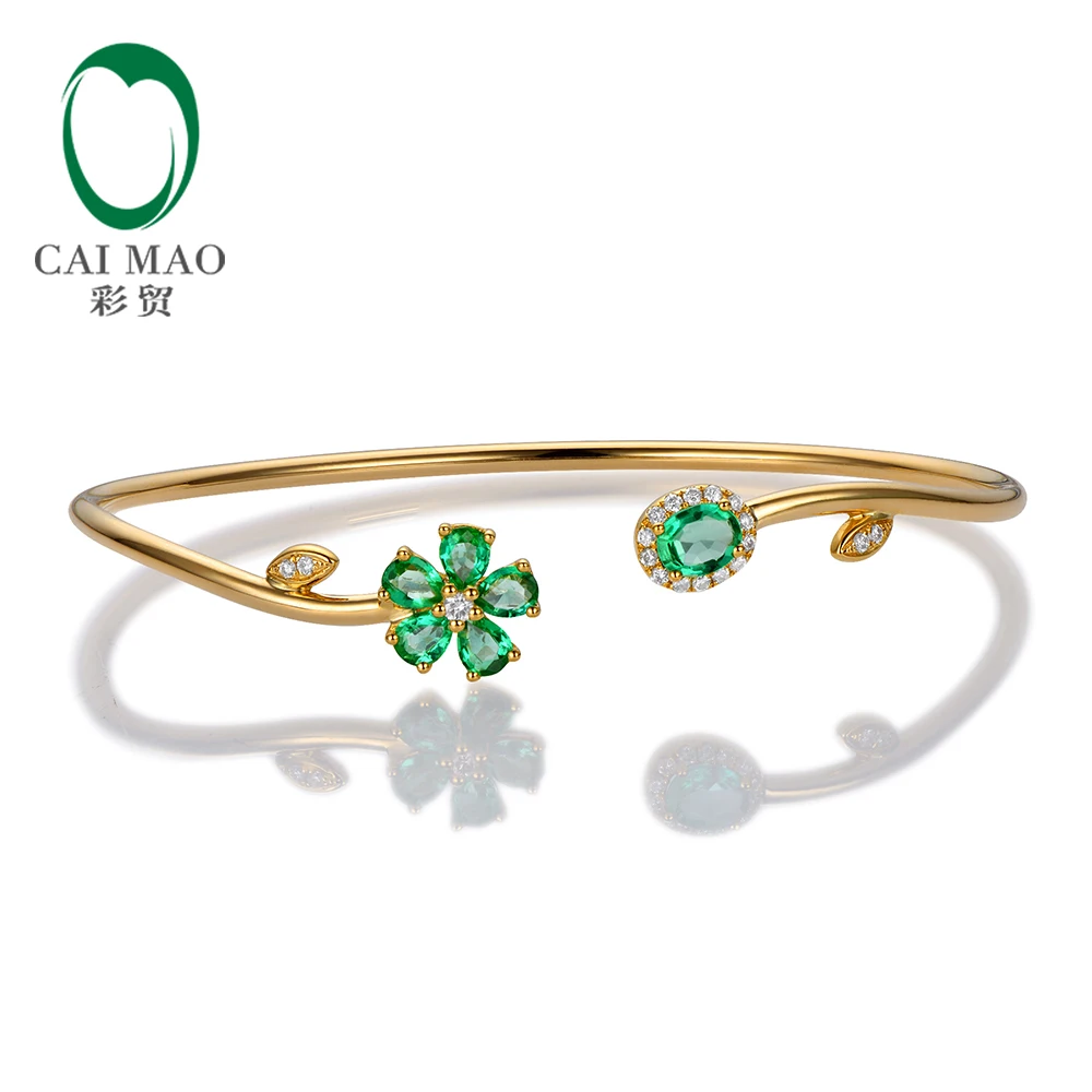 

Caimao Jewelry 0.94ctw Natural Emerald Pave Diamond 18K Yellow Gold Gemstone Bracelet