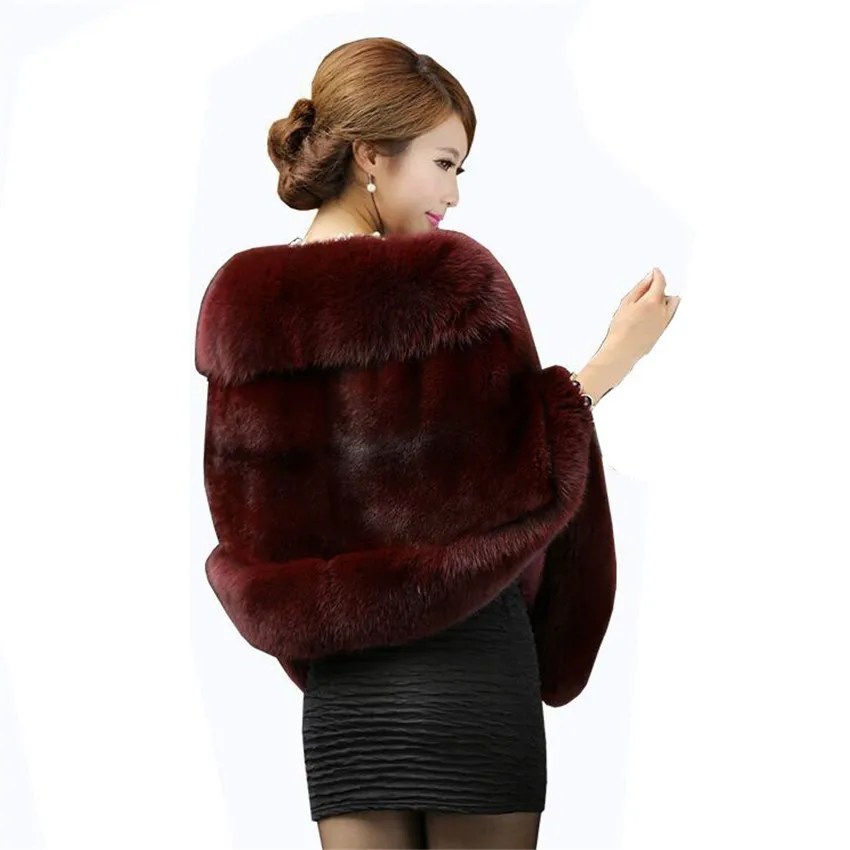 

New Bridal Jacket Coat Faux Fur Women Wedding Shawl Evening Party Dress Wraps Fur Shoulder Capes Slim Lady Fake Fur Cloak WZ134