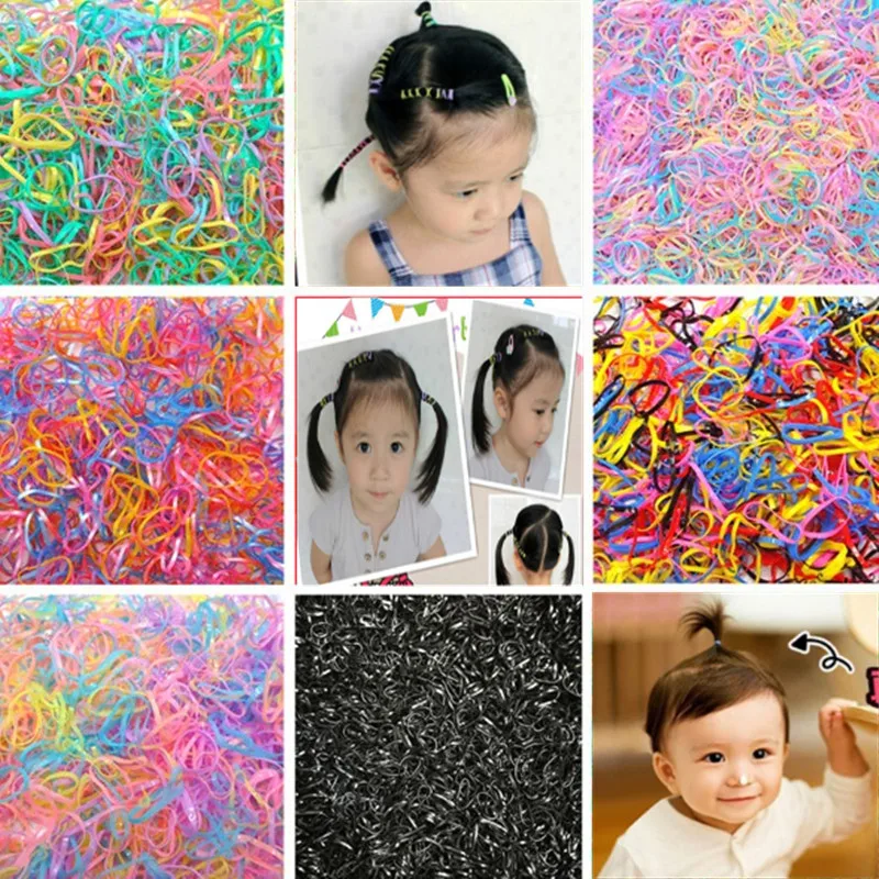 500Pcs Elastics Hair Bands Candy Color Hair Ties Disposable kids Baby Ponytail Holder Rubber bands for Wedding Braids Hair 2cm