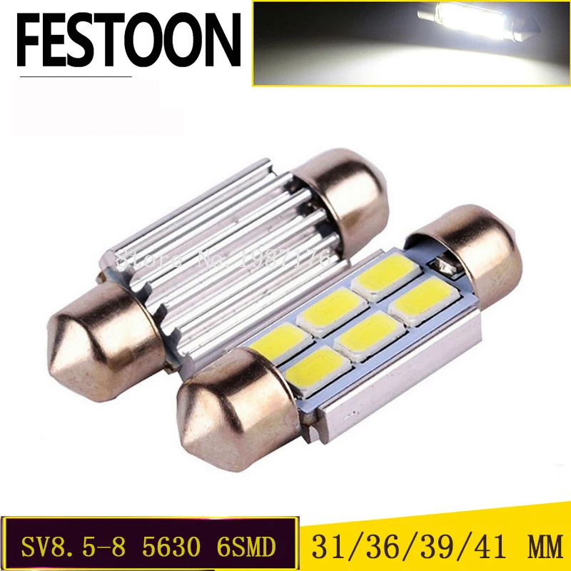 1Pcs Festoon 31/36/39/41mm 5630 5730 LED 6 SMD White Car C5W 6418 SV8.5-8 12V Canbus Auto Reading Dome License lamp light.