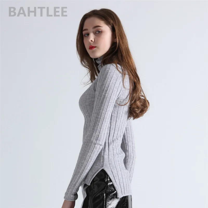 BAHTLEE-Merino Wool Sweater for Women, Turtleneck, Long Sleeves, All-Match Knitted Pullovers, Autumn and Winter