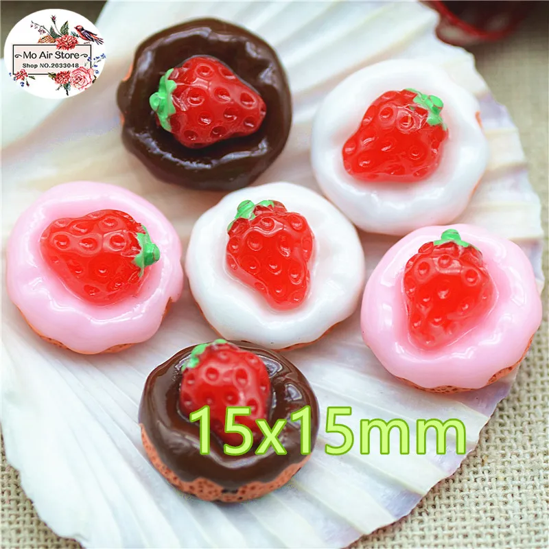 strawberry cake 10PCS 18mm Resin Flatback Cabochon Miniature food Art Supply Decoration Charm Craft