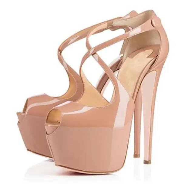 New arrival nude women platform pumps sexy high heel stilettos 15 cm high thin heels buckle strap cross-tied cutouts woemn shoes