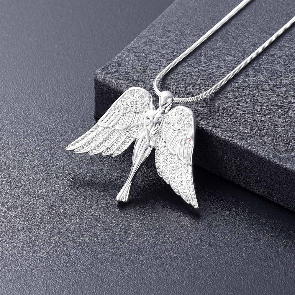 IJD10083 Clear Zircon Inlay Fallen Angel Cremation Jewelry For Ashes Of Loved One Memorial Urn Necklace Women Keepsake Pendant