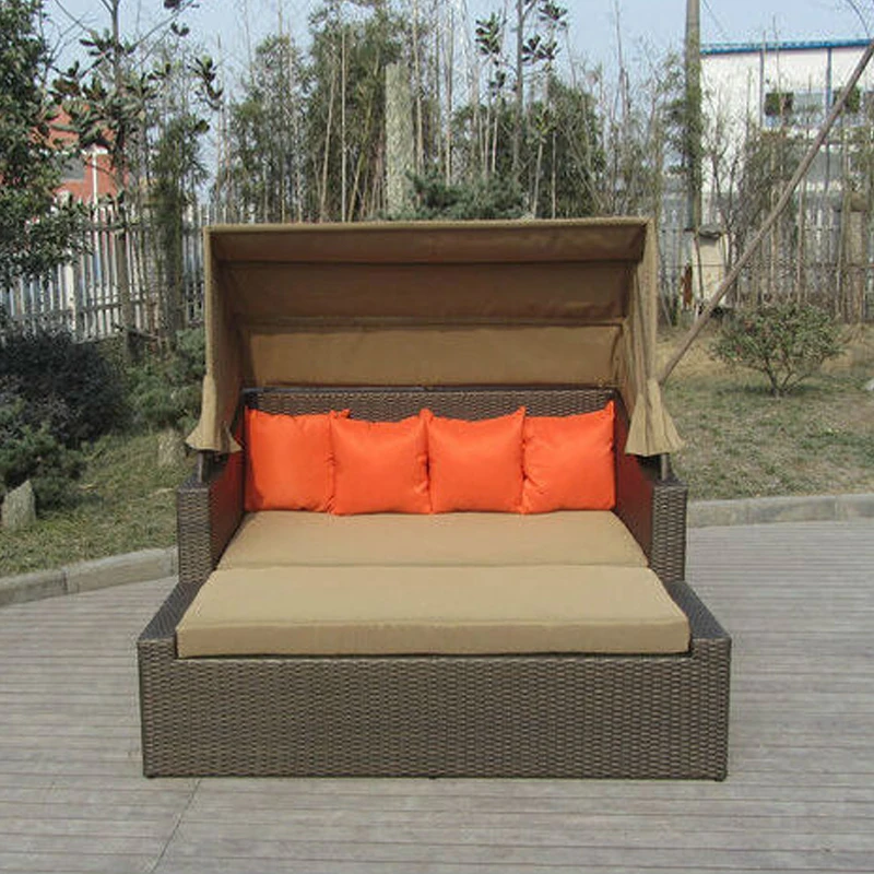 Square Resin Wicker Lounge Bed , Balcony / Garden Cane Daybed transport by sea