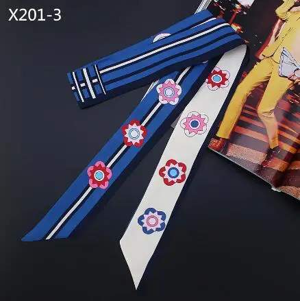 Long Version Luxury Brand Silk Ribbon Foral Print Women Silk Scarf Handle Bag Ribbons Female Headband Long Scarves & Wraps