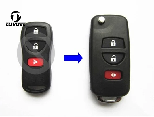 Brand New 3 Buttons Modified Folding Flip Remote Key Shell Blanks Fix For Nissan Tiida 2+1 Buttons FOB Case