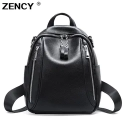 ZENCY-mochilas de piel auténtica para mujer, bolsos de piel de vaca con capa superior, Color plateado, ideal para regalo