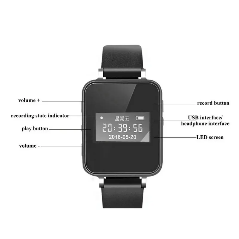 V81 Digital Audio Recorders Wrist Watch Wristband 1536kpbs Recording Dictaphone Long Battery Life Sound Recorder MP3 Player