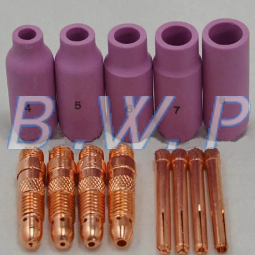 

0.04"-1/8" 1.0mm-3.2mm TIG Welding Tips Collet Collet Bodies With Alumina Cup Nozzle Fit WP-17 18 SR 26 Series, 13Pcs