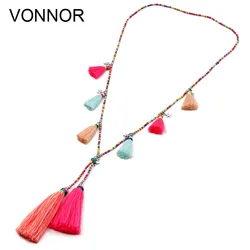 Women Jewelry Statement Necklace Bohemian Handmade Colorful Strand Tassel Pendant Female Accessories Necklace for Dress