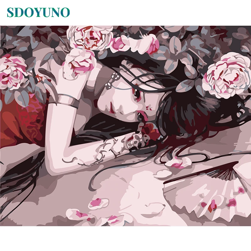 

SDOYUNO Frame Anime Women DIY Painting By Number Artwork Painting & Calligraphy Acrylic Modern Wall Art Picture For Home Decor