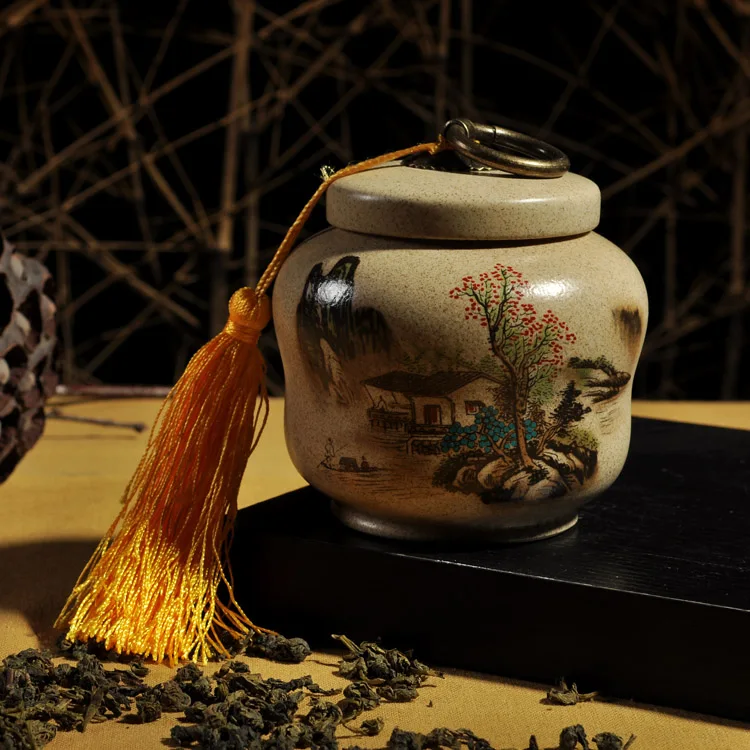 Small size, Genuine landscape pottery tea caddy, ceramic jar, Black, oolong tea, puer tea Storage tank,special~