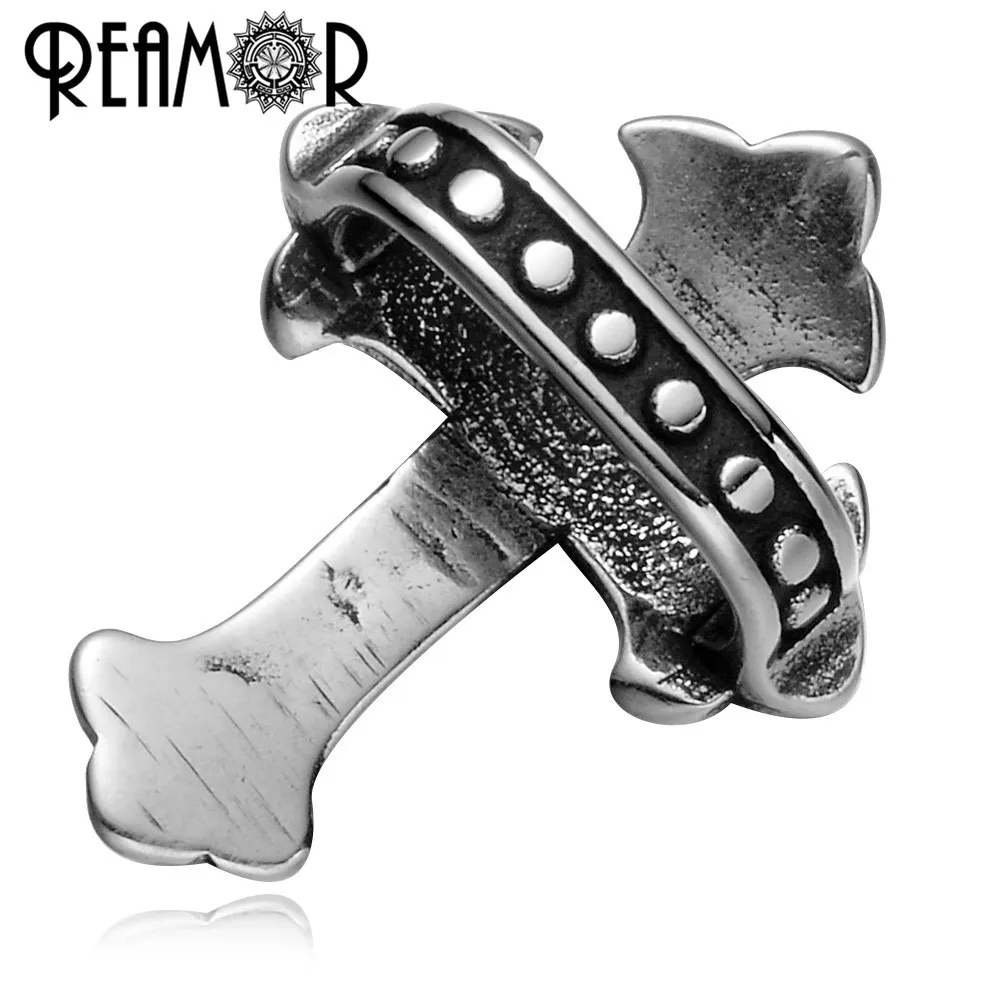 REAMOR 12*6mm Antique Pattern 316l Stainless Steel Cross Spacer Charm Beads For DIY Jewelry Making Men Bracelet Accessories