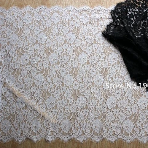 3M/Lot France Eyelash Lace Fabric White Black Bone Line Cloth Lash Wedding Dress Lace Trim Wide 60CM Free Shipping