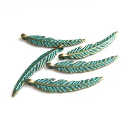 10Pcs Antique Greek Patina Leaves Feather Charms Pendant For DIY Necklace Jewelry Making Accessories