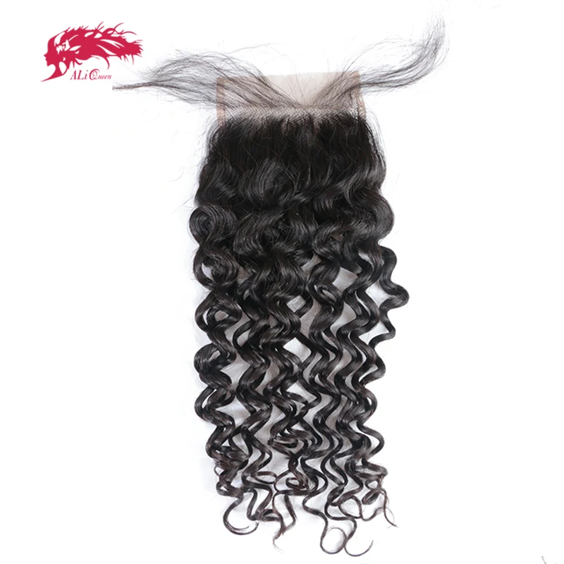 Ali Queen Hair 4x4 5x5 Water Wave HD Transparent Lace Closure With Pre-Plucked Hairline Brazilian Virgin Human Hair 130% Density