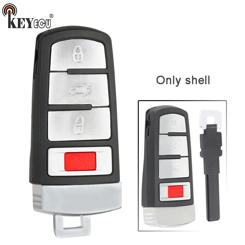 

KEYECU for VW for Volkswagen Passat & CC 2006-2015 Magotan Replacement Keyless Entry 3+1 4 Button Remote Key Shell Case Fob