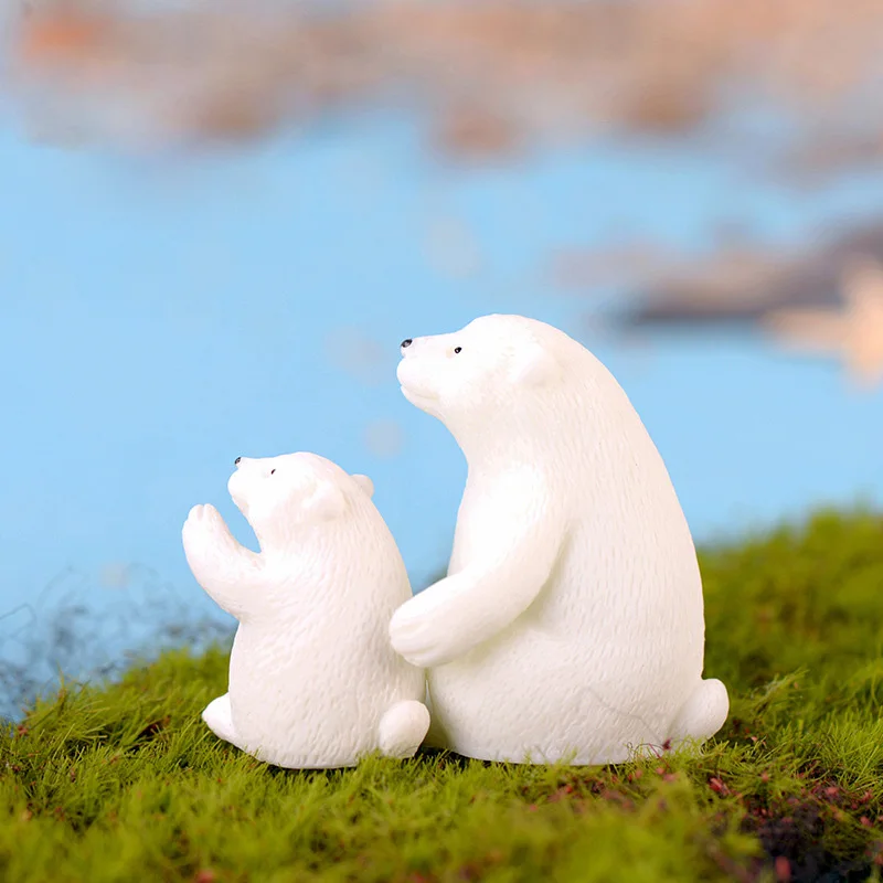 2 pc Mutter Sohn Weiß Bär Figuren Polar Bär Tier Modell Miniatur Figuren Fee home Garten Hochzeit Puppe Dekoration spielzeug geschenk