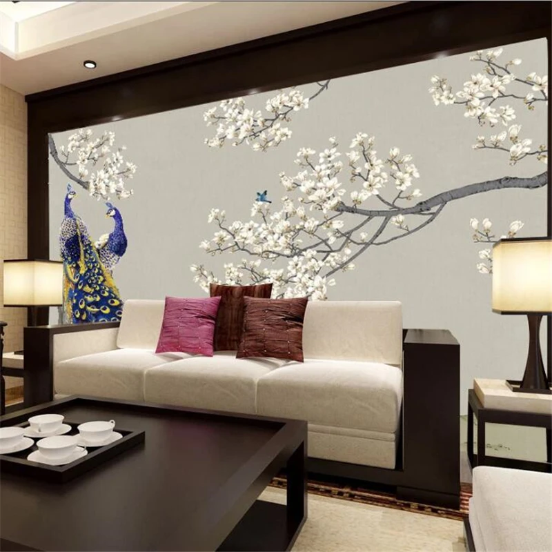 

Custom 3d wallpaper Chinese magnolia peacock flower bird TV background wall papers home decor papel de parede mural 3d wallpaper