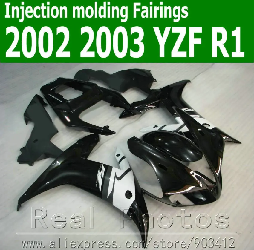 

100% Injection molding fairings for YAMAHA R1 2002 2003 YZF R1 plastic fairing kit 02 03 black white bodyworks set JK51